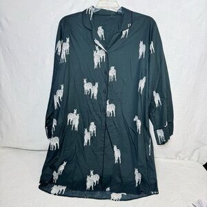 Blake Zebra Print Green Nightshirt Women’s‎ Size Large Button Up